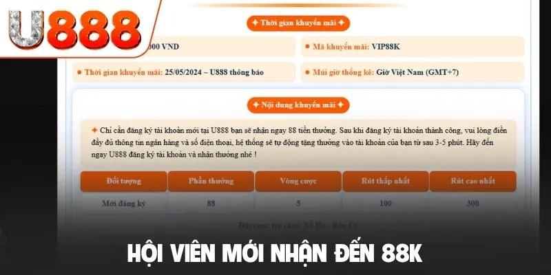 Khuyến Mãi Đăng Ký U888 Nhận Ngay 88K Cực Kỳ Đơn Giản 3 Hội viên mới nhận đến 88K